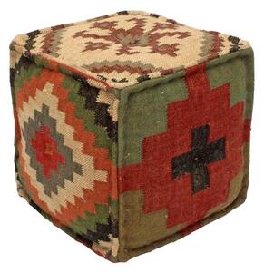 Puf multicolor, din iuta naturala si lana, Indian Kilim