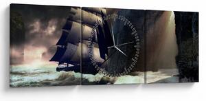 Tablou - Navă printre recife (cu ceas) (90x30 cm)
