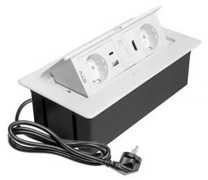 Priza incorporabila MULTISOFT 2 x Schuko, USB A + C, RJ45, HDMI, cablu 1.5 m, alb mat