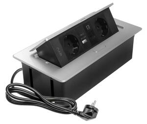Priza incorporabila MULTISOFT 2 x Schuko, USB A + C, RJ45, cablu 1.5 m, gri