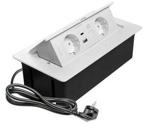 Priza incorporabila MULTISOFT 2 x Schuko, USB A + C, RJ45, cablu 1.5 m, alb mat