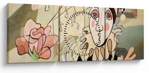 Tablou - Cubismul - arlechin și trandafir (cu ceas) (90x30 cm)