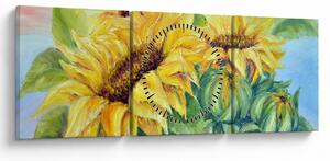 Tablou - Floarea soarelui înflorită (cu ceas) (90x30 cm)