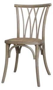 Scaun dining bej din lemn de cauciuc, rattan si rachita, cu aspect vintage, French