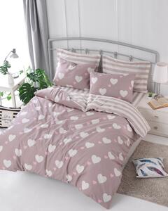 Set lenjerie pat HERZ, bumbac/poliester, roz pudra/alb, 220x240 cm, cu