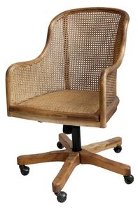Scaun de birou, din lemn de mesteacan si rattan, cu spatar inalt, natur, cu aspect vintage