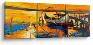 Tablou - Barca la apus de soare (cu ceas) (90x30 cm)