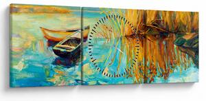Tablou - Lacul cu bărci (cu ceas) (90x30 cm)