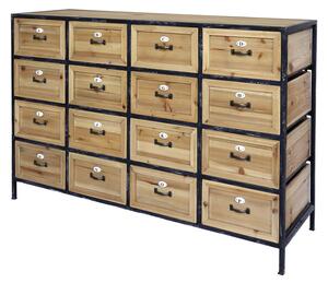 Comoda natur, din lemn masiv si metal, cu 16 sertare, aspect industrial
