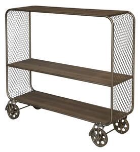 Consola din metal pe roti, cu 3 rafturi, aspect industrial