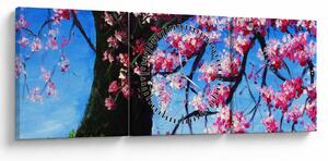 Tablou - Cireș înflorit - pictură (cu ceas) (90x30 cm)