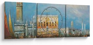 Tablou - Gondola care trece prin Veneția, pictură în ulei (cu ceas) (90x30 cm)