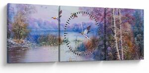Tablou - Sosirea toamnei, pictură în ulei (cu ceas) (90x30 cm)
