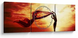 Tablou - Silueta femeii la apus de soare (cu ceas) (90x30 cm)