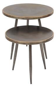 Set 2 masute laterale din metal, cu aspect vintage, Golden edge