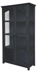 Vitrina din lemn de pin si MDF cu 2 usi si 3 rafturi, aspect vintage