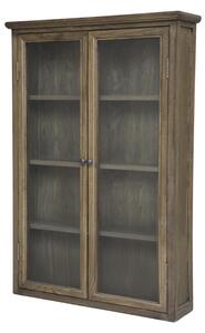 Vitrina de perete, din lemn masiv si furnir, cu 2 usi si 3 rafturi, aspect rustic, Marseille
