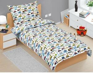 Lenjerie de pat din bumbac pentru copii BellatexJunior City verde, 140 x 200, 70 x 90 cm