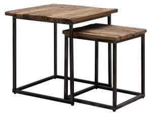 Set 2 masute laterale din metal si lemn reciclat, cu aspect vintage, Oregon