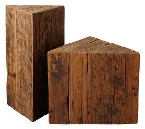 Set 2 masute laterale din lemn reciclat, cu aspect rustic, Triangle