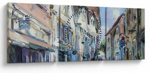 Tablou - Strada orașului vechi, pictură acrilică (cu ceas) (90x30 cm)