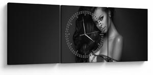 Tablou - Portretul unei femei seducătoare, alb-negru (cu ceas) (90x30 cm)