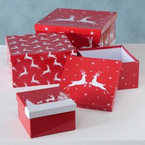 Set 4 cutii cadouri de Craciun Helli Rosu / Alb, L30xl30xH15 cm / L25xl25xH13 cm / L20xl20xH11 cm / L15xl15xH9 cm