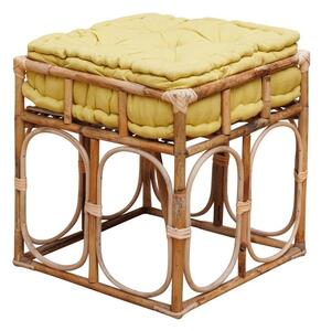 Taburet galben, din rattan si bumbac, India