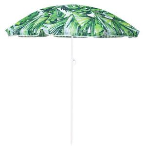 Umbrela plaja, cu manivela, husa, model frunze, verde, 140 cm, Springos