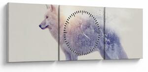 Tablou - Lupul arctic oglindit în peisaj sălbatic (cu ceas) (90x30 cm)