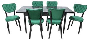 Set masă extensibilă Aris Negru Marmorat cu 6 scaune Olymp Verde