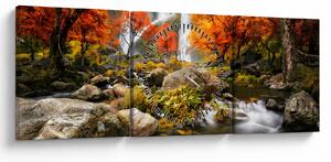 Tablou - Cascade în pădurea portocalie (cu ceas) (90x30 cm)