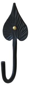 Cuier negru, din metal, cu agatatoare, model frunza, Lea