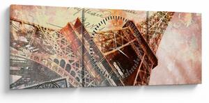 Tablou - Turnul Eiffel în stil vintage (cu ceas) (90x30 cm)