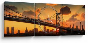 Tablou - Apus de soare peste Podul Ben Franklin, Philadelphia (cu ceas) (90x30 cm)
