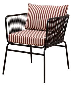 Fotoliu din metal, perne decorative alb-rosu cu dungi,Springs