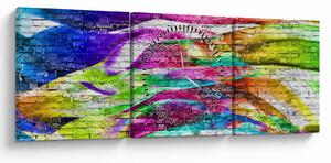 Tablou - Zid de cărămidă cu flăcări colorate (cu ceas) (90x30 cm)