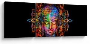 Tablou - Bustul lui Buddha în culori neon (cu ceas) (90x30 cm)