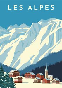 Ilustrație Alps travel retro poster, vintage banner., Rinat Khairitdinov