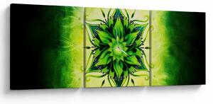 Tablou - Mandala de flori, fundal verde (cu ceas) (90x30 cm)