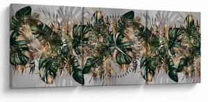 Tablou - Frunze tropicale, Galben - auriu (cu ceas) (90x30 cm)