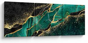 Tablou - Marmorat, petrol-auriu (cu ceas) (90x30 cm)