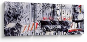 Tablou - Strada din Paris, pictură în ulei (cu ceas) (90x30 cm)