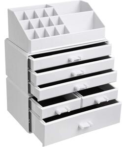 Organizator de machiaj SONGMICS din acril, organizator de machiaj cu 6 sertare 24 x 30 x 13,5 cm, alb