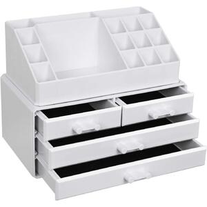 Organizator cosmetic SONGMICS, depozit pentru machiaj cu 4 sertare, 24 x 18,5 x 13,5 cm, alb