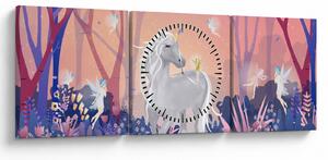 Tablou - Unicorn în pădurea fermecată (cu ceas) (90x30 cm)