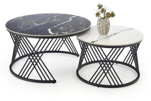 Set 2 masute cafea FLAMINGO, negru cu efect de marmura/alb cu efect de
