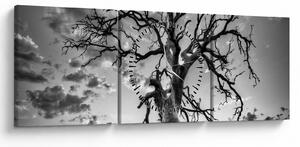 Tablou - Copacul, alb-negru (cu ceas) (90x30 cm)