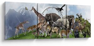 Tablou - Animale pe insulă (cu ceas) (90x30 cm)