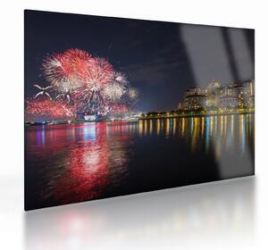 Tablou pe sticlă cu artificii in Singapur (70x50 cm)